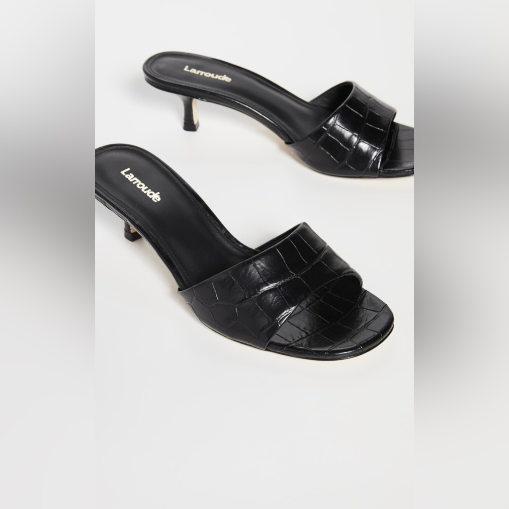 Larroude Black Croc-Embossed Leather Slide Sandals